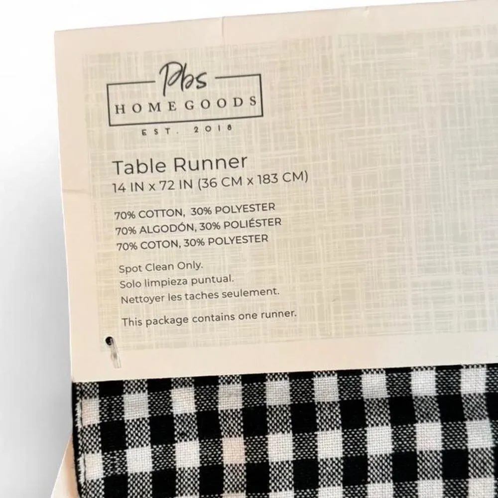NWT PBS Homegoods Black and white gingham‎ daisy print cotton table runner